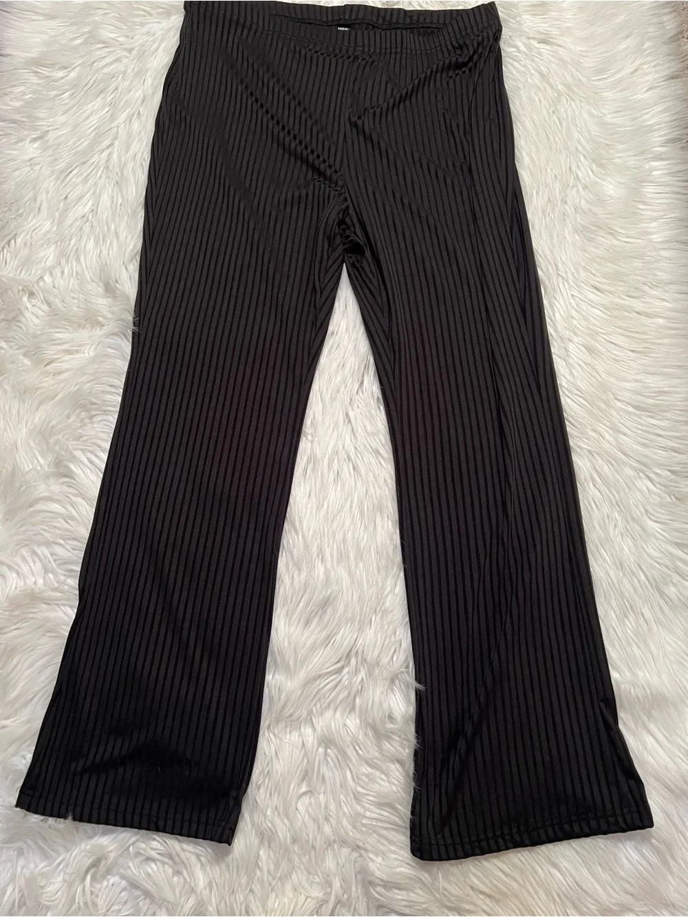 Shein Curve Women's Plus Size 2XL EZWear Ribbed Flared Bell Bottom Pants Black